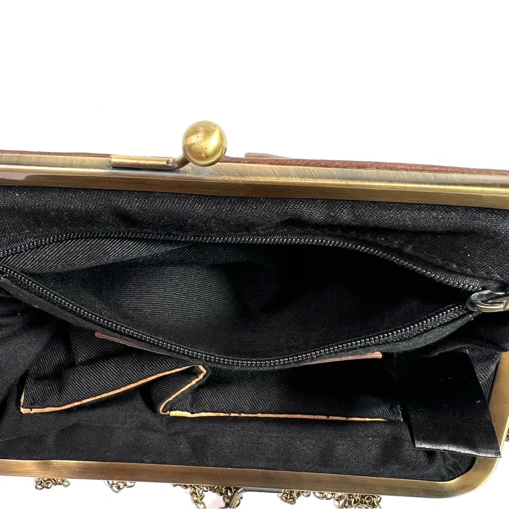 Monserat De Lucca Chain Fringe Leather Clutch Brown - Picture 8 of 11